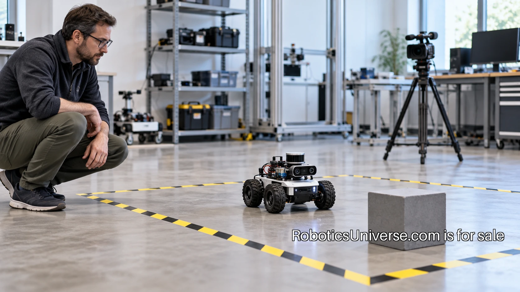 An adult robotics builder recording a repeatable robot demonstration